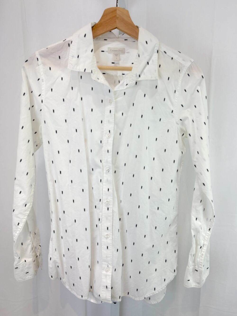 GARNET HILL 2 Essential Organic Cotton Button Up Shirt Long Sleeve White Black